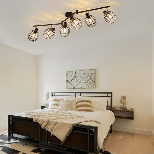 Plafonnier Rétro 6 Flammes E14 Avec Abat-jour En Cristal Pour Hôtel