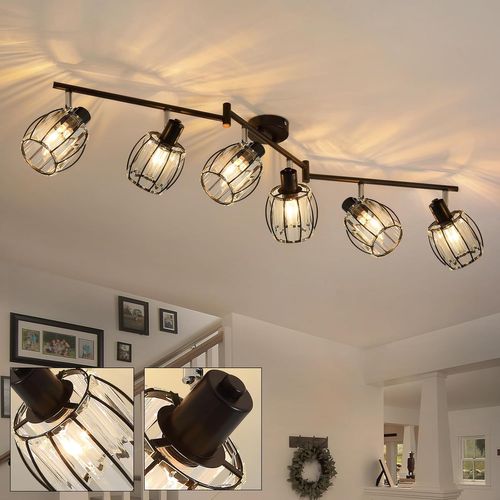 Plafonnier Rétro 6 Flammes E14 Avec Abat-jour En Cristal Pour Hôtel