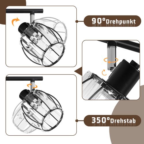 Plafonnier Rétro 6 Flammes E14 Avec Abat-jour En Cristal Pour Hôtel