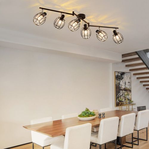 Plafonnier Rétro 6 Flammes E14 Avec Abat-jour En Cristal Pour Hôtel