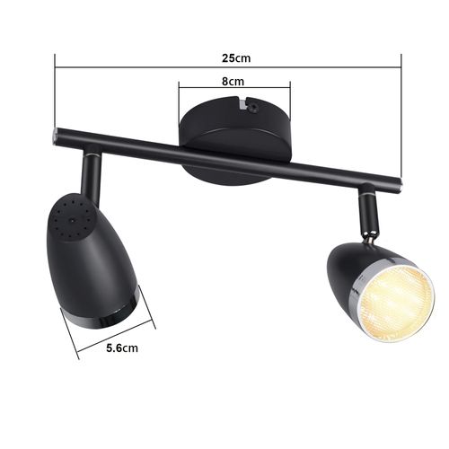 Spot De Plafond 2 Flammes 6w Lampe De Plafond Orientable 350° Noir pourSalon