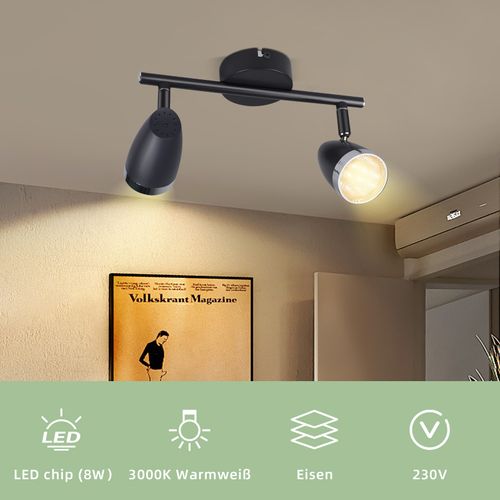 Spot De Plafond 2 Flammes 6w Lampe De Plafond Orientable 350° Noir pourSalon