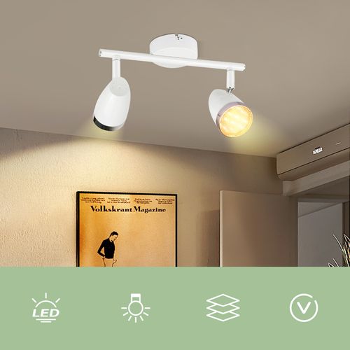 Spot De Plafond 2 Flammes 6w Lampe De Plafond Blanc Orientable 350° Salon