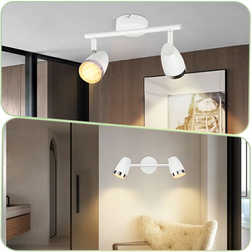 Spot De Plafond 2 Flammes 6w Lampe De Plafond Blanc Orientable 350° Salon
