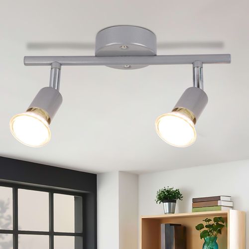 Spot De Plafond 2 Flammes Gu10 Moderne Argenté  Couloir Ampoule Incluse