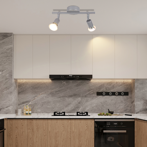 Spot De Plafond 2 Flammes Gu10 Moderne Argenté  Couloir Ampoule Incluse