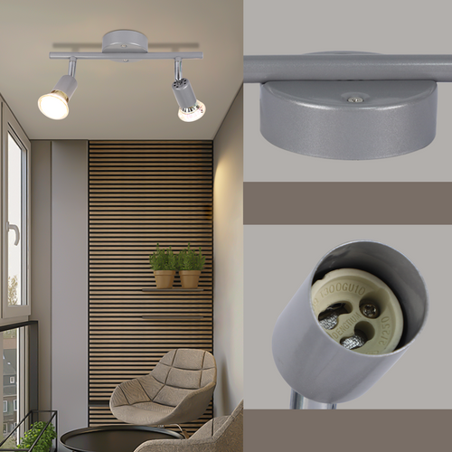 Spot De Plafond 2 Flammes Gu10 Moderne Argenté  Couloir Ampoule Incluse