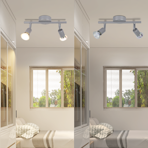 Spot De Plafond 2 Flammes Gu10 Moderne Argenté  Couloir Ampoule Incluse