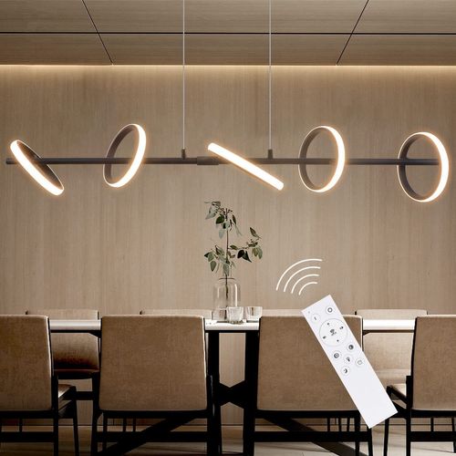 Suspension LED Noir Moderne Table à Manger Rotation Anneaux Amovibles
