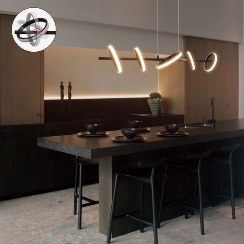 Suspension LED Noir Moderne Table à Manger Rotation Anneaux Amovibles