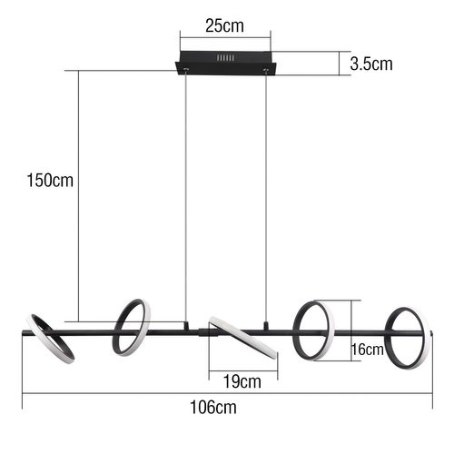 Suspension LED Noir Moderne Table à Manger Rotation Anneaux Amovibles