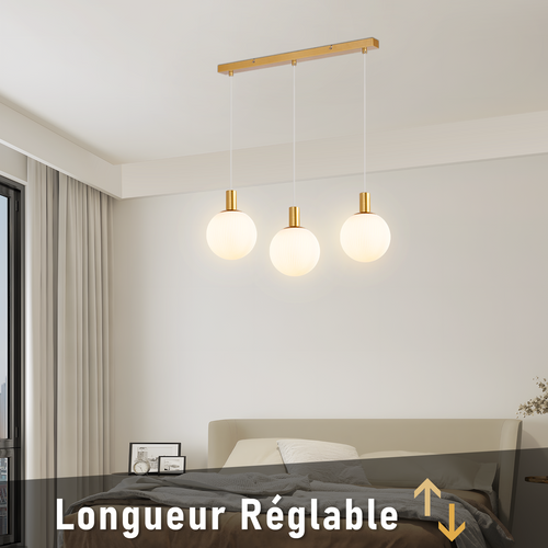Lustre Moderne Suspendu 3 Flammes E27 Or-blanc Pour Salle à Manger Et Chambre D'hôtel