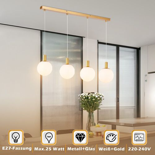 Lustre De Salle à Manger 4 Flammes E27 En Or Et Blanc - Élégance Pour Chambre D'hôtel