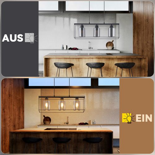 Lampe Suspendue Vintage à 3 Flammes En Verre E27 Pour Salle à Manger Et Cuisine