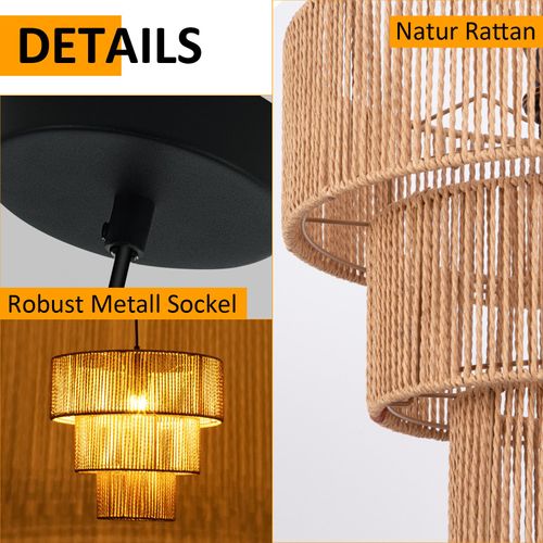 Suspension En Rotin Beige Boho Pour Salle à Manger Et Restaurant - 1 Flamme