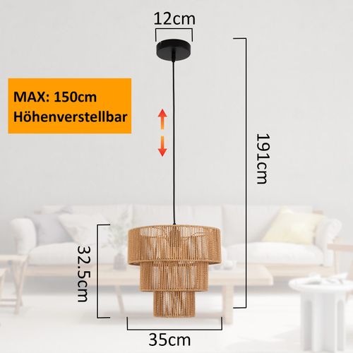 Suspension En Rotin Beige Boho Pour Salle à Manger Et Restaurant - 1 Flamme