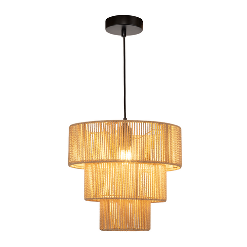 Suspension En Rotin Beige Boho Pour Salle à Manger Et Restaurant - 1 Flamme