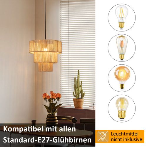 Suspension En Rotin Beige Boho Pour Salle à Manger Et Restaurant - 1 Flamme