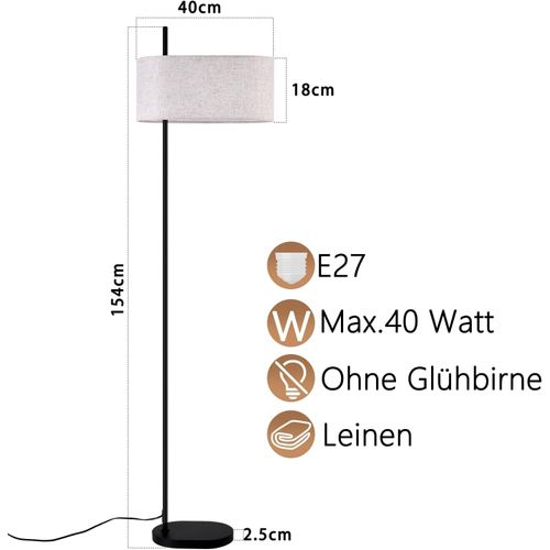 Lampadaire Rétro Noir 154cm Avec Abat-jour En Tissu E27 Pour Chambre à Coucher