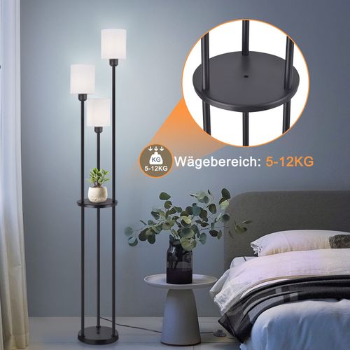 Lampadaire Salon 3 Lumières E27 Blanc Avec Étagère - Élégance Campagne
