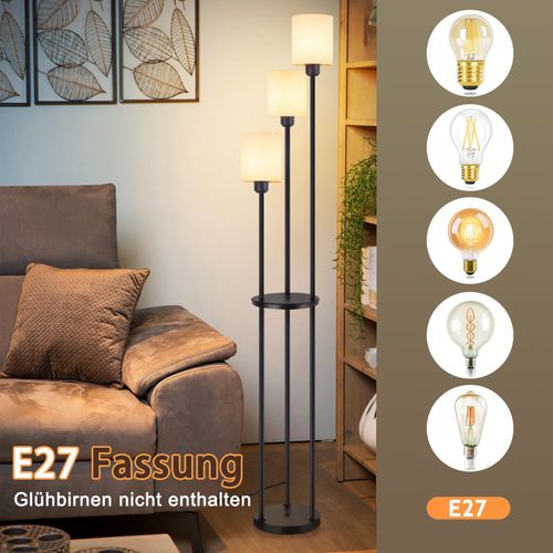 Lampadaire Salon 3 Lumières E27 Blanc Avec Étagère - Élégance Campagne