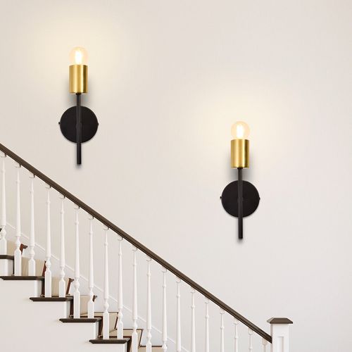 Applique Murale Intérieure Rétro Noire Et Doré E27 - Lampe De Couloir Industrielle