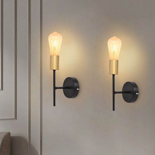Applique Murale Intérieure Rétro Noire Et Doré E27 - Lampe De Couloir Industrielle