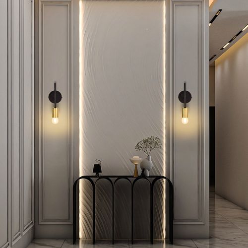 Applique Murale Intérieure Rétro Noire Et Doré E27 - Lampe De Couloir Industrielle