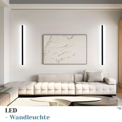 Applique Murale LED D'intérieur - 100cm Blanc Froid Noir Métal 32w - Pack De 2 - Pour Salon