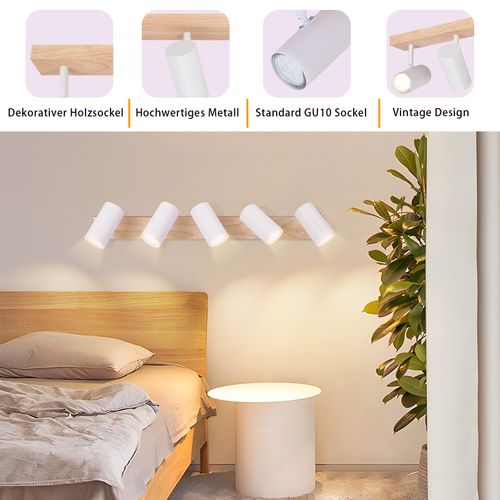 Spot 5 Flammes Bois Blanc Gu10 Pour Chambre Couloir