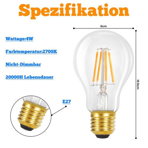 Ampoule LED 3er E27 A60 Vintage Edison 4w 2700k Blanc Chaud
