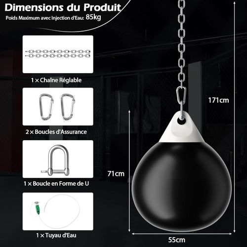 Sac De Frappe à Eau 51,5x68,5 Cm Avec Chaîne Métallique Réglable Charge 80l