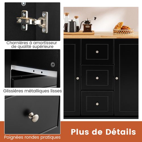 Ilot Central Cuisine Comptoir En Bois D'hévéa, Porte-épices, 46 X 127 X 91 Cm (noir)