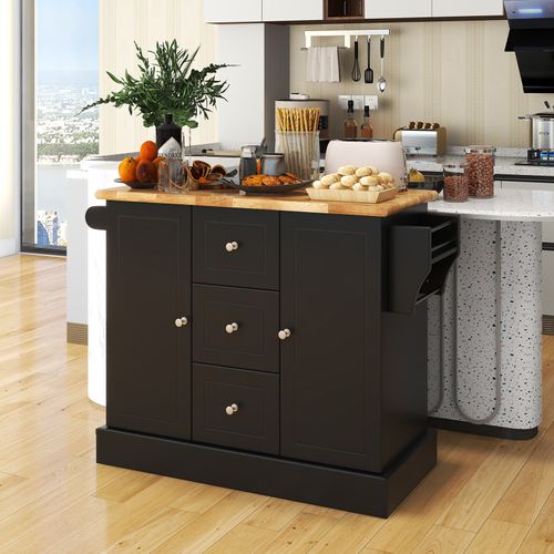 Ilot Central Cuisine Comptoir En Bois D'hévéa, Porte-épices, 46 X 127 X 91 Cm (noir)