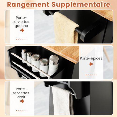 Ilot Central Cuisine Comptoir En Bois D'hévéa, Porte-épices, 46 X 127 X 91 Cm (noir)