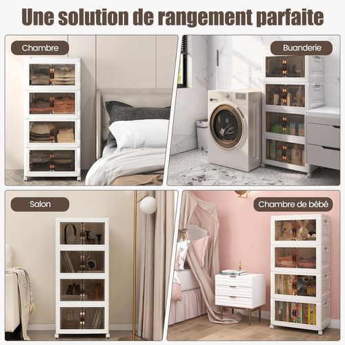 Boîte Rangement Plastique 165l, 4 Caisses De Rangement Pliables ， Salon, Cuisine (165l)