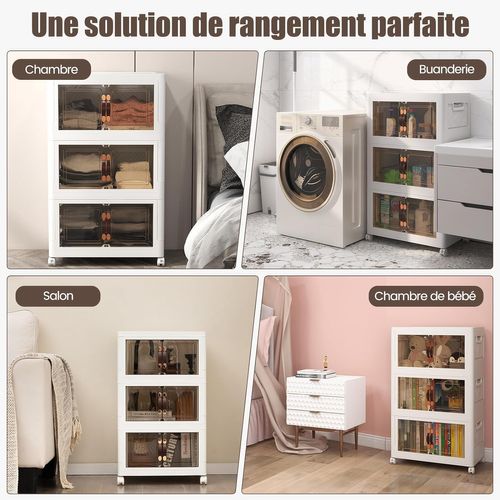 Boîte Rangement Plastique 75l, 3 Caisses De Rangement Pliables , Caisse Pour Chambre, Cuisine (75l)