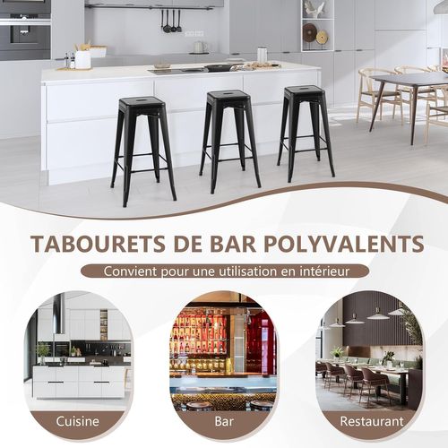 Tabouret De Bar Empilable Lot De 4,aucun Assemblage, Charge 150kg, Pour Salle à Manger(noir)