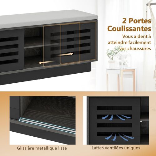 Meuble à Chaussure En Bois, Banc à Chaussures Avec Siège Rembourré, 99,5 X 34,5 X 46 Cm (gris)