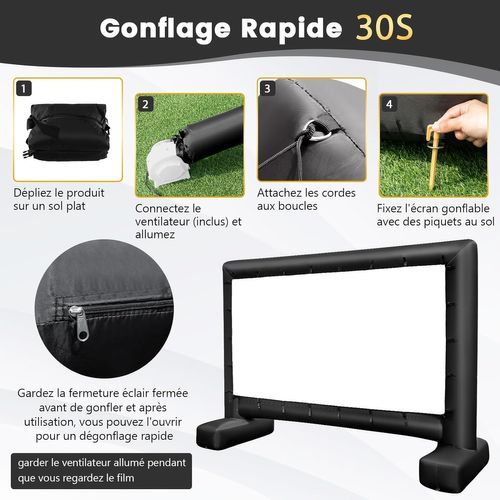 Écran De Projection Cinéma Gonflable 16:9 Avec Souffleur D'air, Écran De Cinéma (317 X 179 Cm)