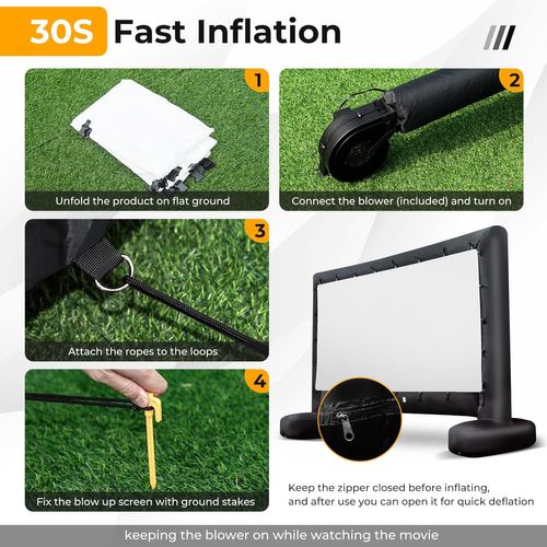 Écran De Projection Cinéma Gonflable 16:9 Avec Souffleur D'air, Écran De Cinéma  (328 X 185 Cm)