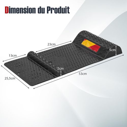 Lot De 2 Butée De Roue Antidérapant Pour Garage, Tapis Aide Au Stationnement, 53 X 25,5 X 5 Cm, Noir