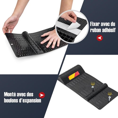 Lot De 2 Butée De Roue Antidérapant Pour Garage, Tapis Aide Au Stationnement, 53 X 25,5 X 5 Cm, Noir