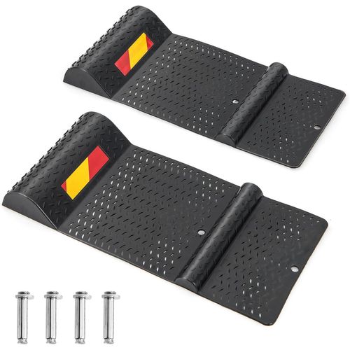 Lot De 2 Butée De Roue Antidérapant Pour Garage, Tapis Aide Au Stationnement, 53 X 25,5 X 5 Cm, Noir
