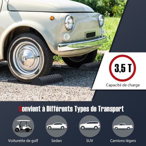 Lot De 2 Butée De Roue Antidérapant Pour Garage, Tapis Aide Au Stationnement, 53 X 25,5 X 5 Cm, Noir