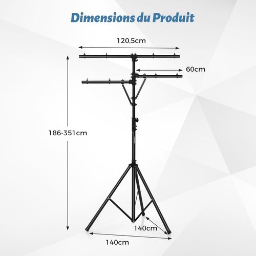 Support D'éclairage LED Avec Hauteur Réglable 186 à 351 Cm Charge 45kg, Pour Scène Concerts