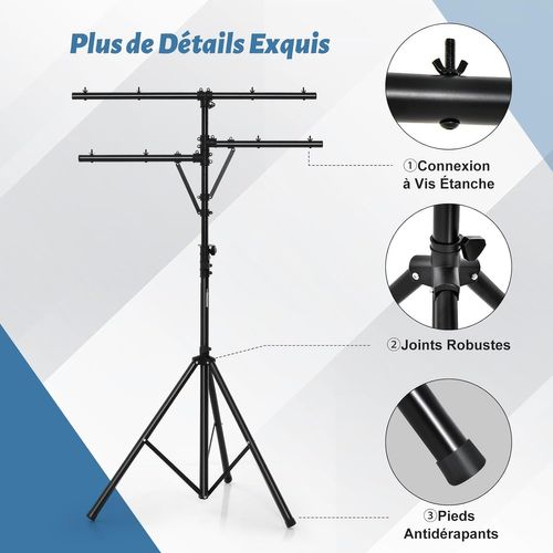 Support D'éclairage LED Avec Hauteur Réglable 186 à 351 Cm Charge 45kg, Pour Scène Concerts