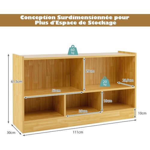 Bibliothèque Enfants En Bois Avec 5 Compartiments, Idéal Pour Salon Chambre Bureau, 111x30x61,5cm