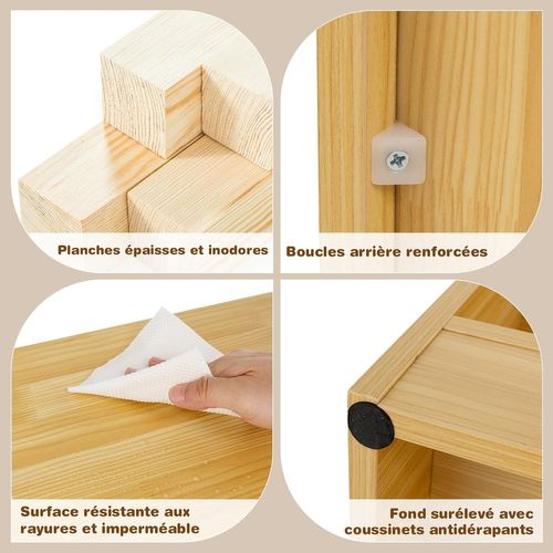 Bibliothèque Enfants En Bois Avec 5 Compartiments, Idéal Pour Salon Chambre Bureau, 111x30x61,5cm