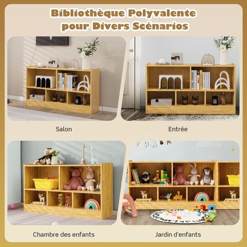 Bibliothèque Enfants En Bois Avec 5 Compartiments, Idéal Pour Salon Chambre Bureau, 111x30x61,5cm
